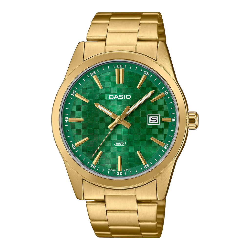 Casio Gold Tone Green Dial Analogue Watch MTPVD03G-3A