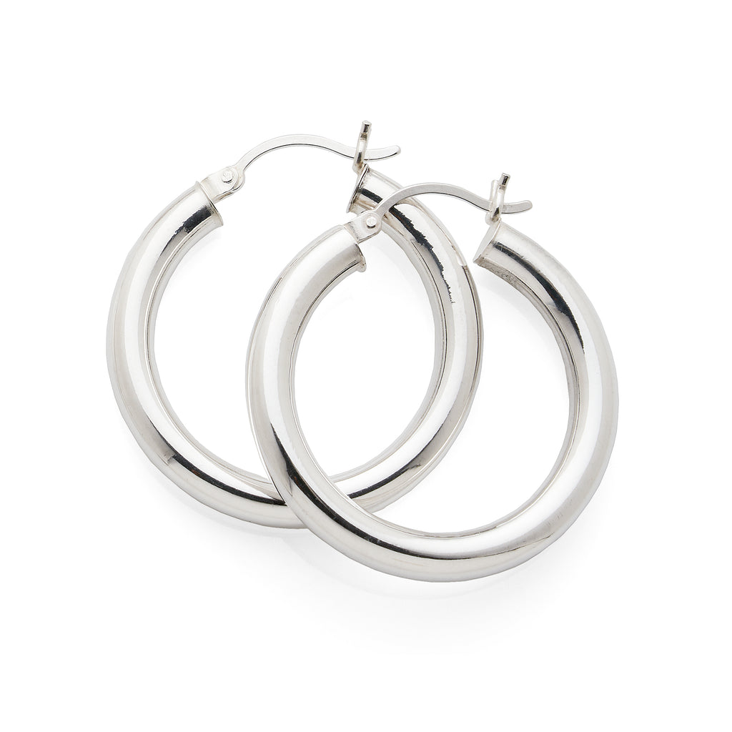 Sterling Silver 23mm Round Tube Hoop Earrings