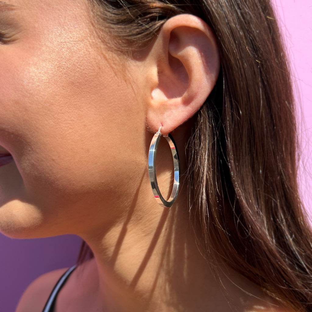 Sterling Silver Square Tube 35mm Hoop Earrings