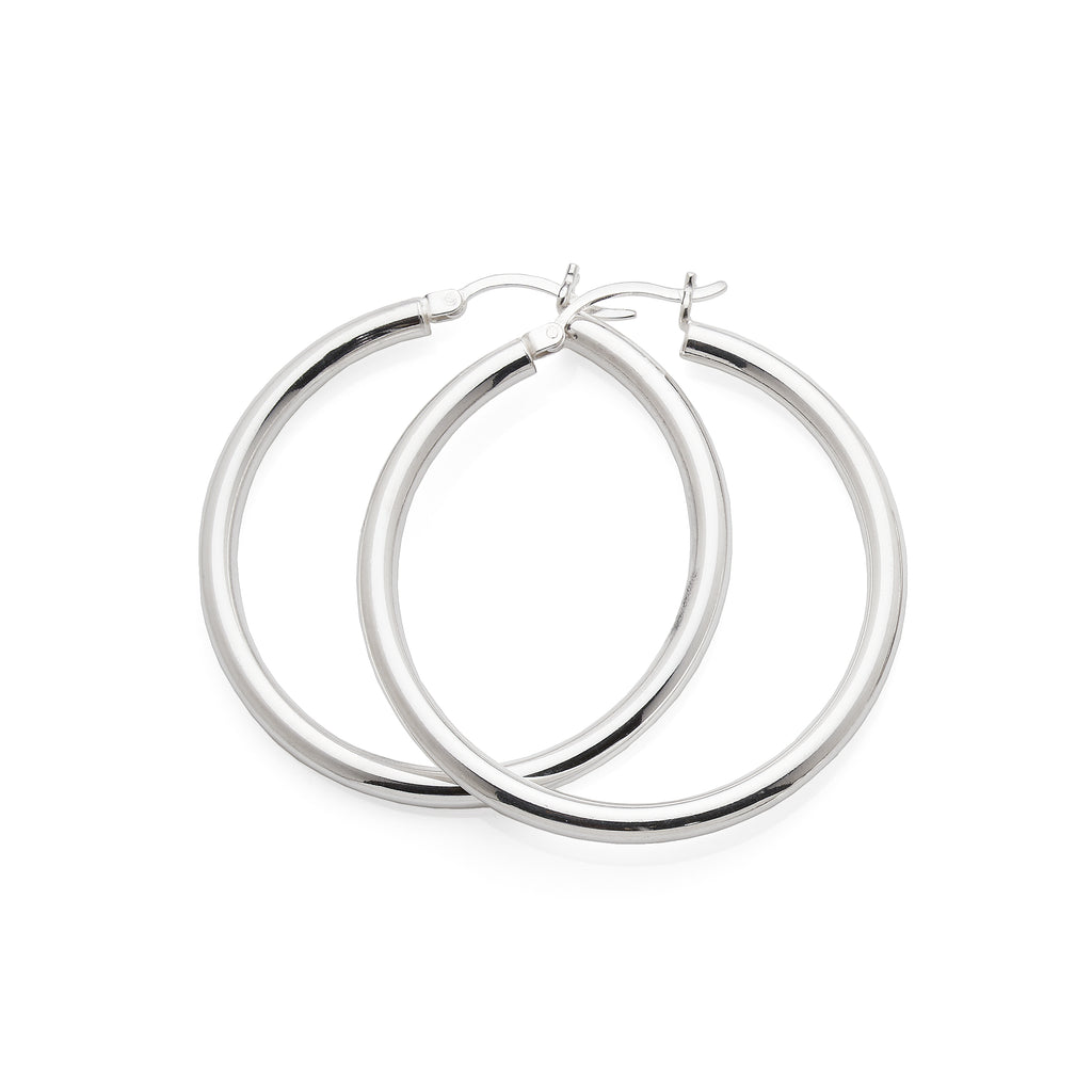 Sterling Silver 35mm Round Tube Hoop Earrings