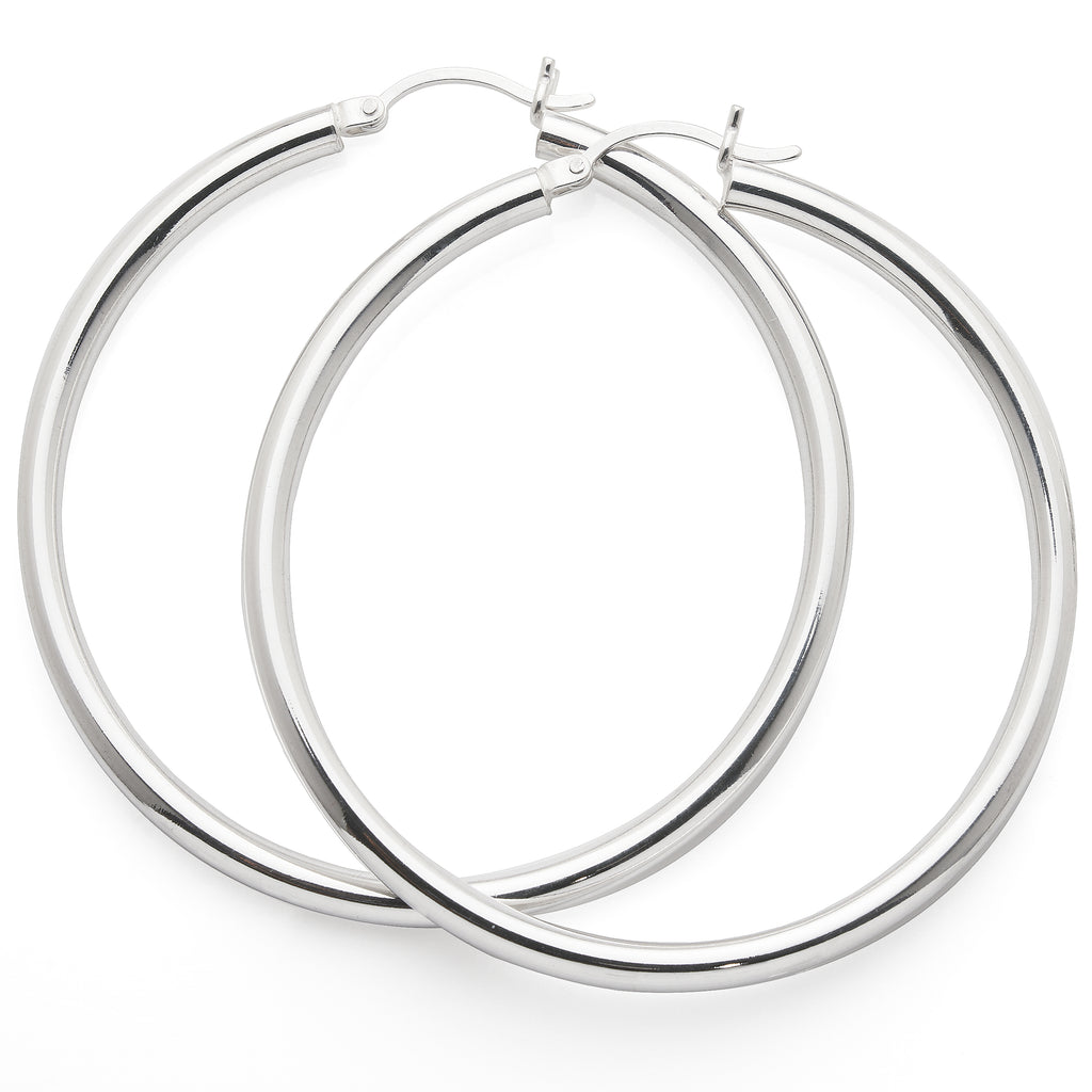 Sterling Silver 45mm Round Tube Hoop Earrings