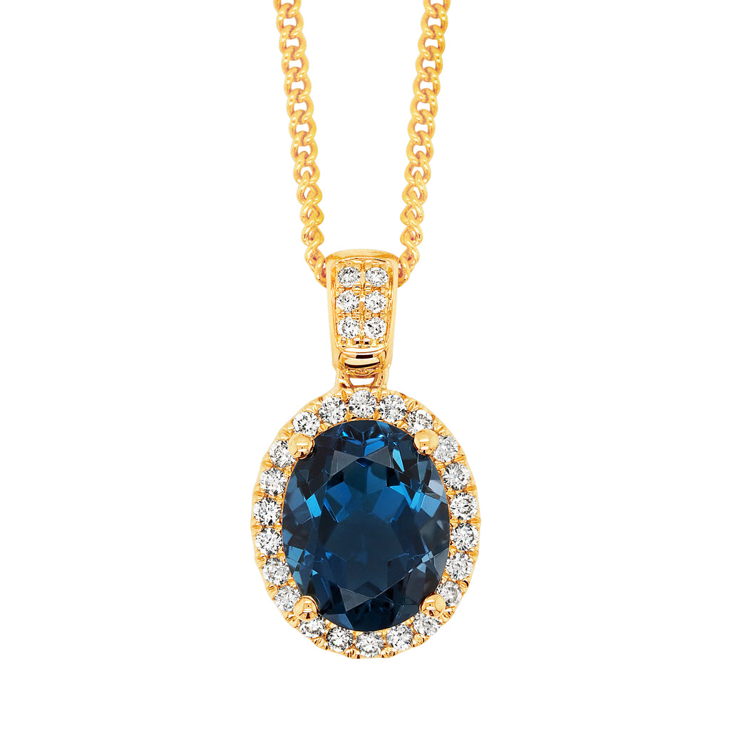 9ct Gold London Blue Topaz & Lab Grown Diamond Pendant TDW 0