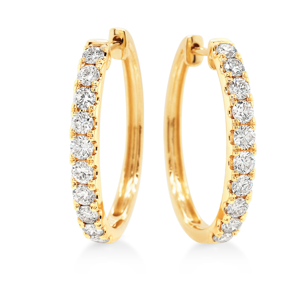 9ct Yellow Gold Lab Grown Diamond 20mm Hoop Earrings TDW 1CT