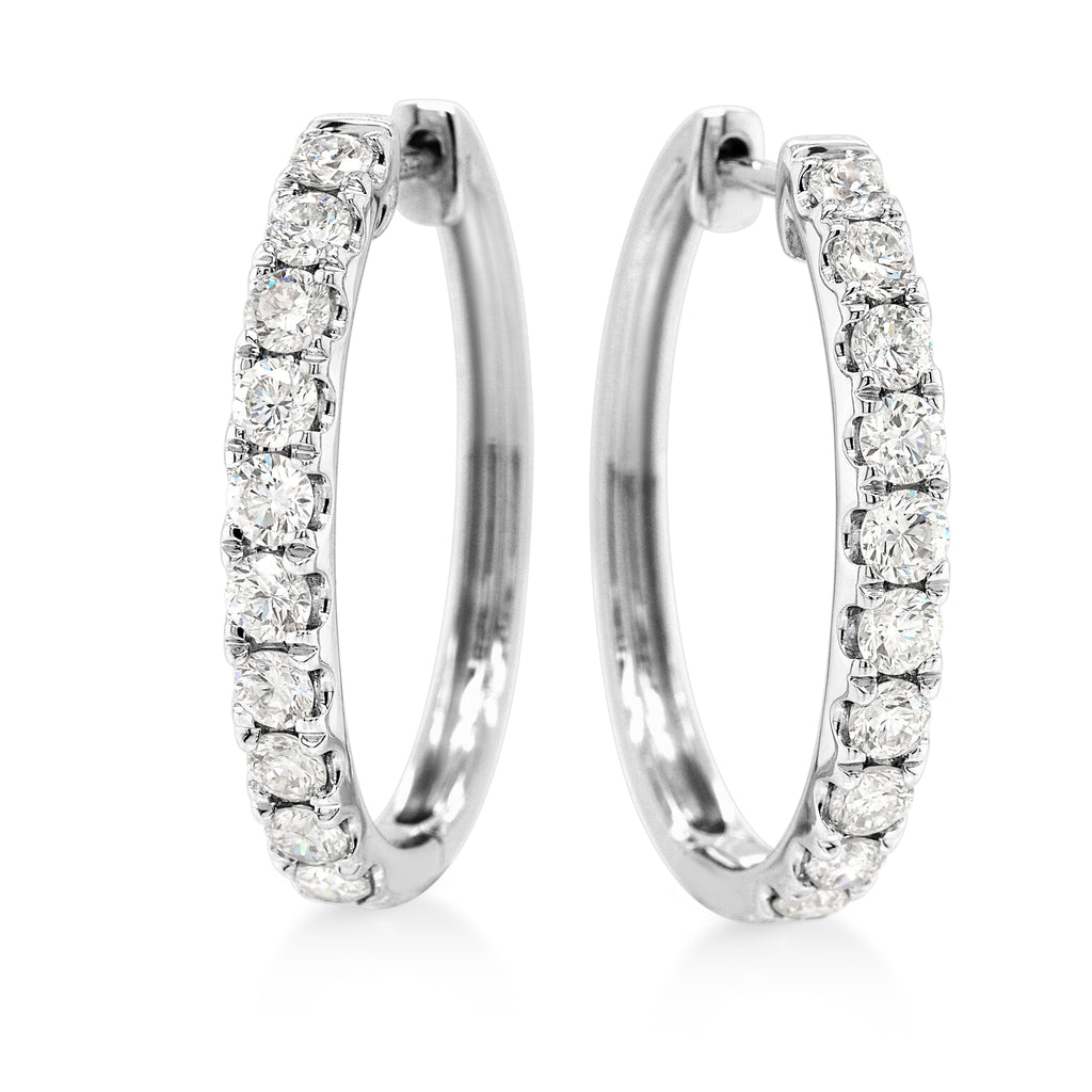 9ct White Gold Lab Grown Diamond 20mm Hoop Earrings TDW 1CT