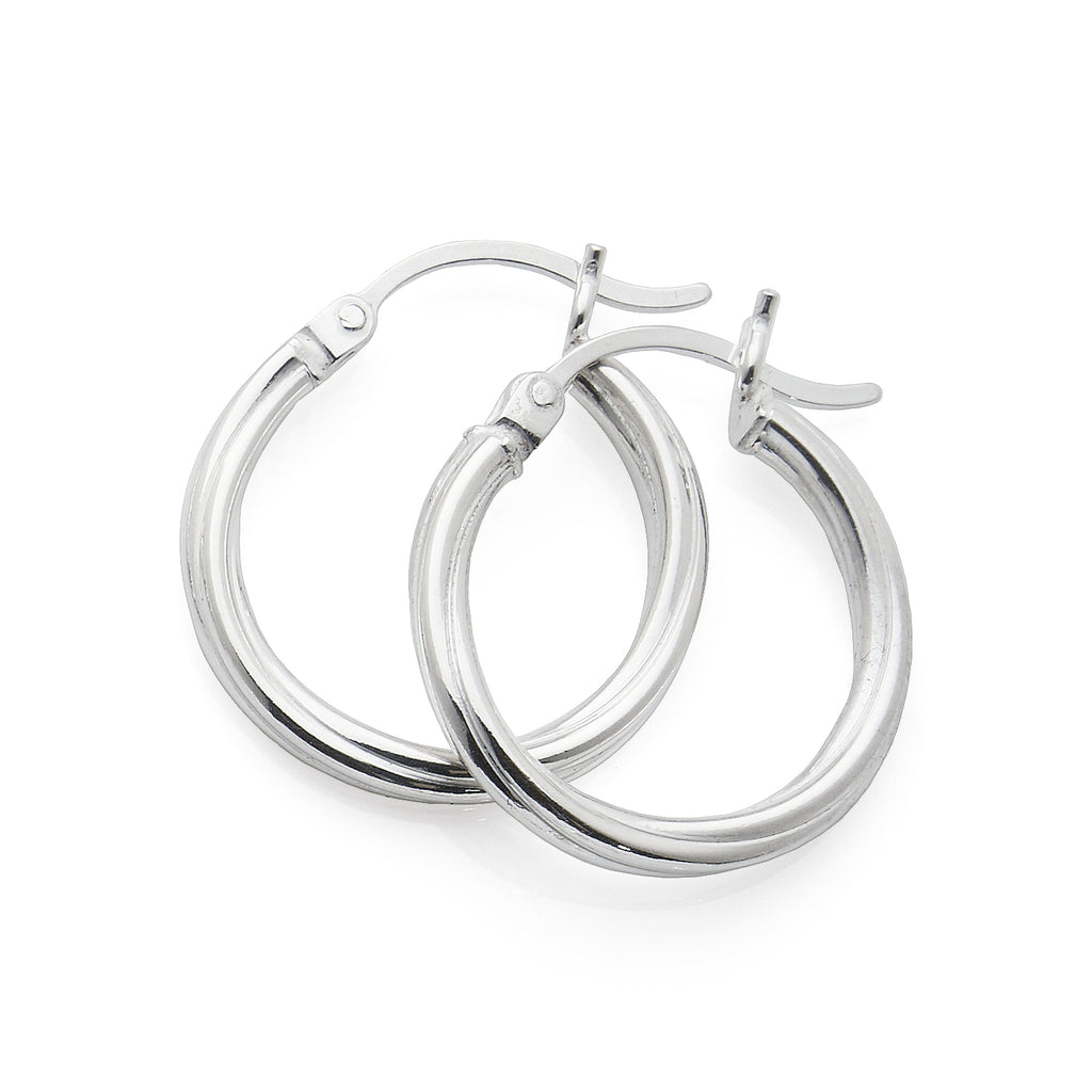 Sterling Silver 15mm Twist Tube Hoop Earrings