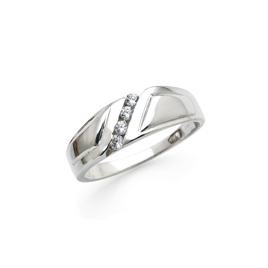 Sterling Silver Cubic Zirconia Diagonal Set Tapered Band