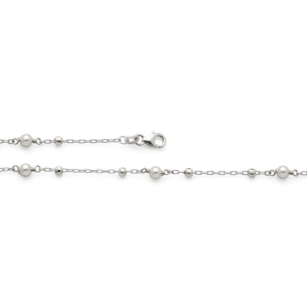 Sterling Silver Pearl & Ball Bead Cable Chain Bracelet