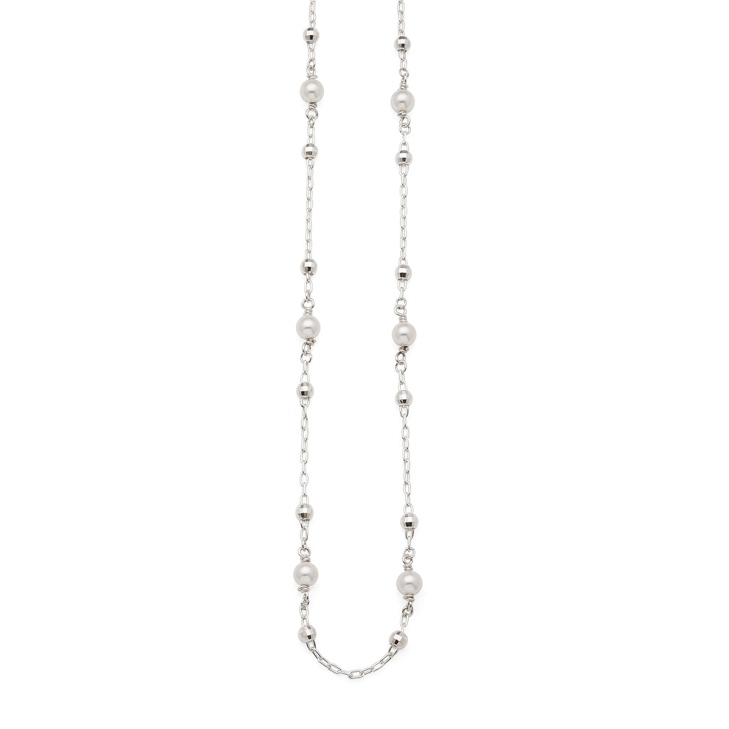 Sterling Silver Pearl & Ball Bead Cable Chain Necklet