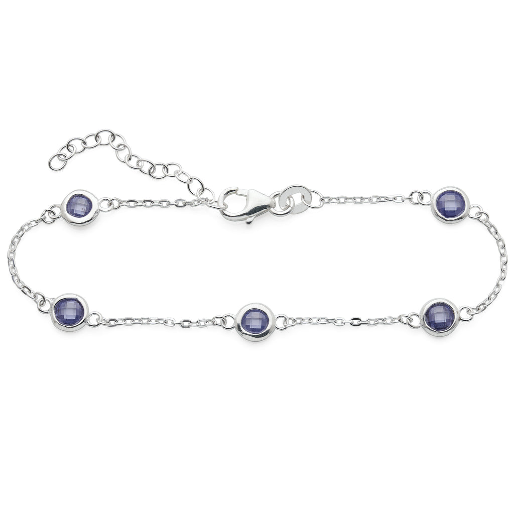 Sterling Silver Cornflower Blue Cubic Zirconia Cable Chain B