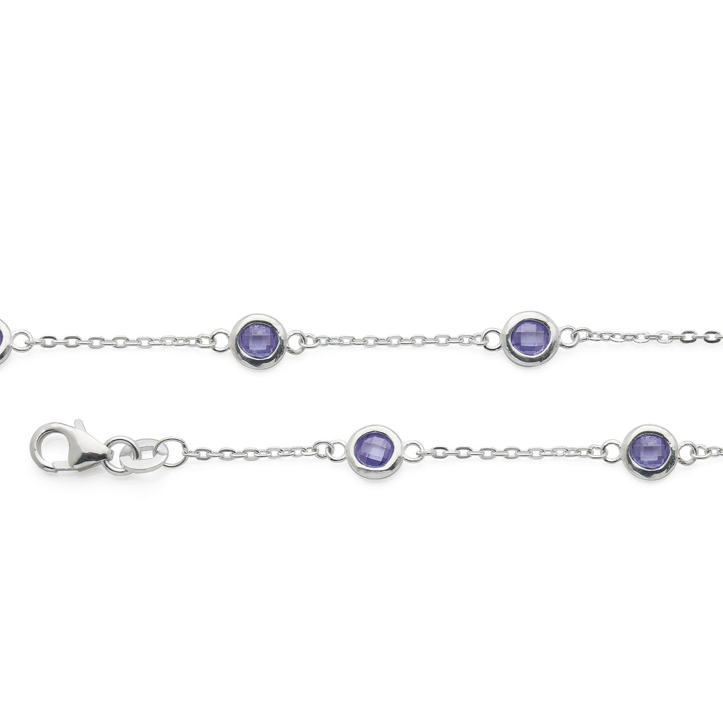 Sterling Silver Cornflower Blue Cubic Zirconia Cable Chain B