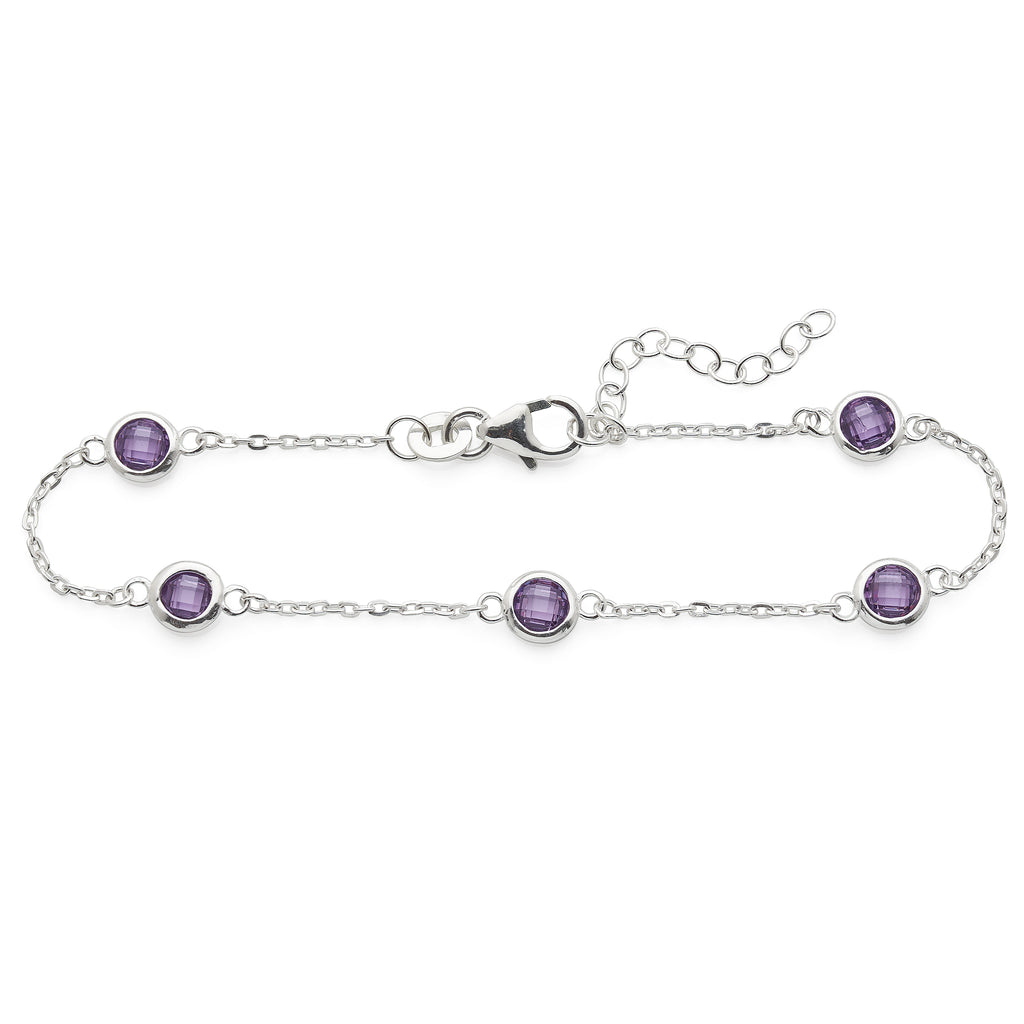 Sterling Silver Purple Cubic Zirconia Cable Chain Bracelet