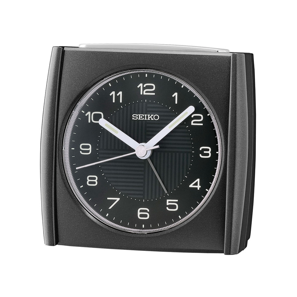 Seiko Black Square Round Dial Bedside Alarm Clock QHE205-J