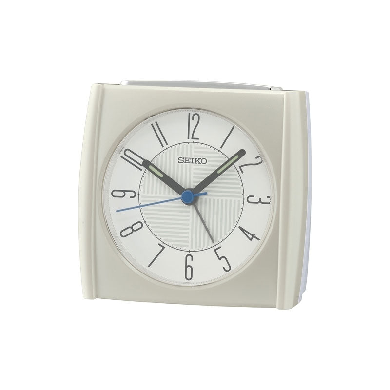 Seiko White Square Round Dial Bedside Alarm Clock QHE205-W