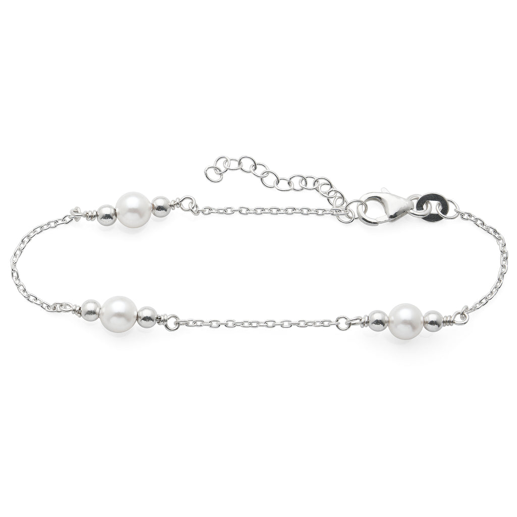 Sterling Silver Pearl Look Cable Chain Bracelet