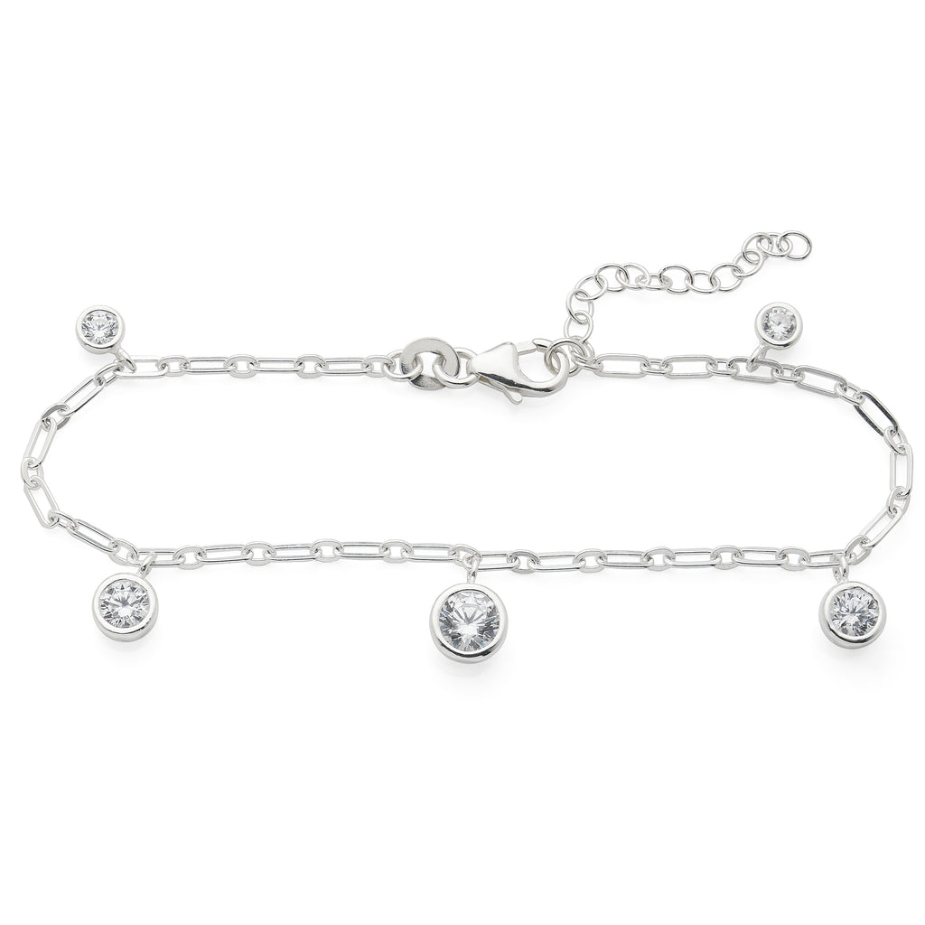 Sterling Silver Hanging Cubic Zirconia Cable Chain Bracelet