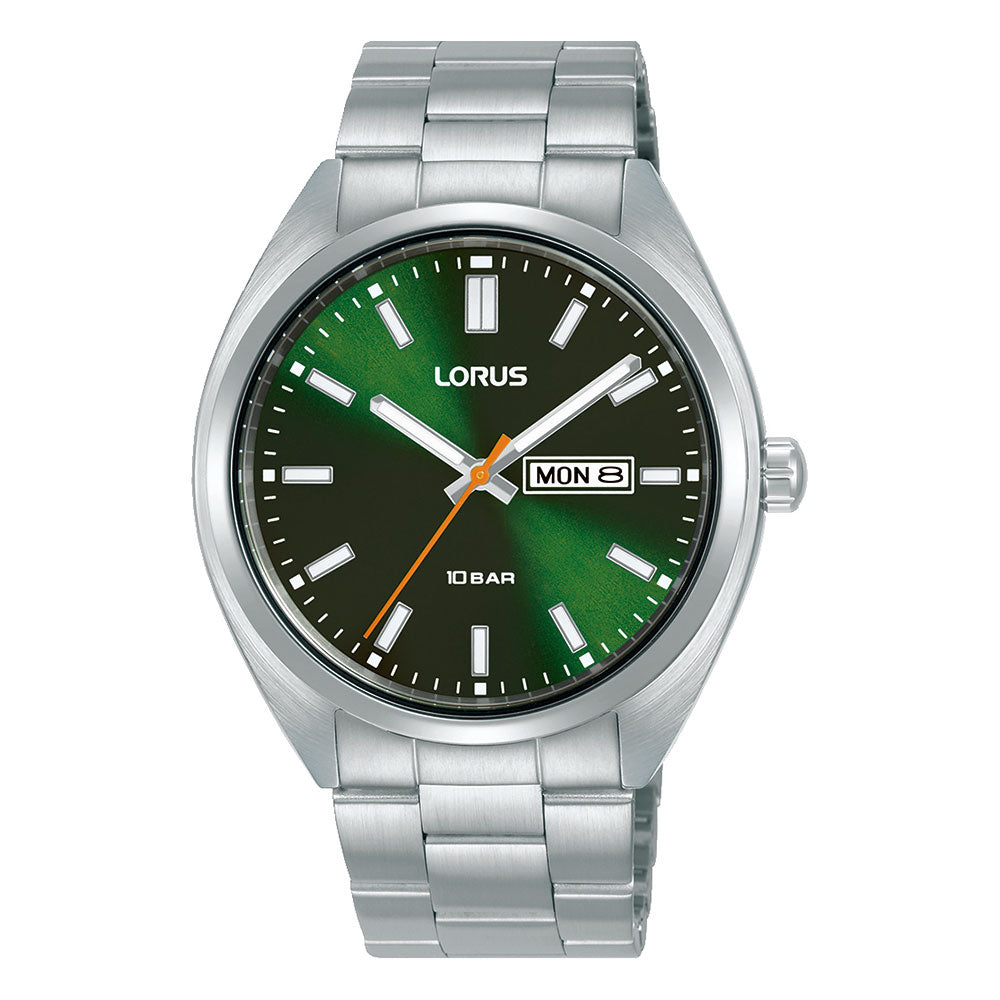 Lorus Stainless Steel Green Sunray Dial Day/Date Watch RH367