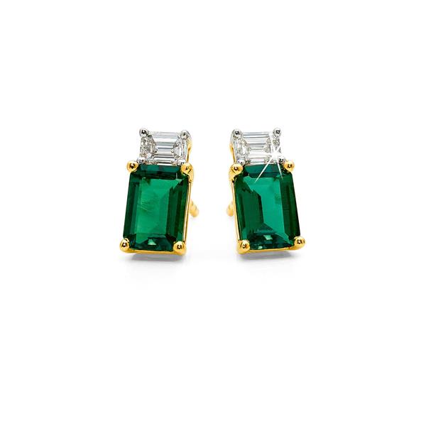 9ct Yellow Gold Created Emerald & Lab Grown Diamond Studs TD