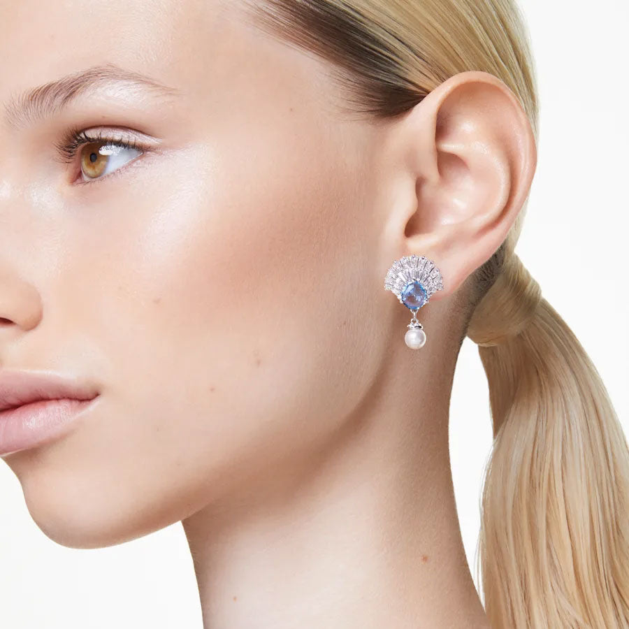 Swarovski 'Idyllia' Shell Blue Crystal & Pearl Drop Earrings