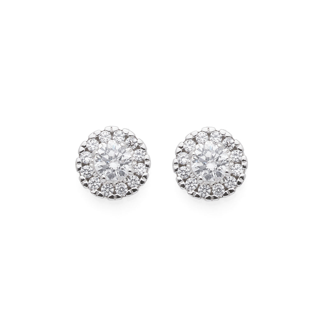 Sterling Silver Cubic Zirconia Round Halo Stud Earrings