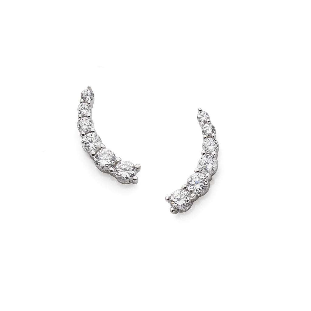 Sterling Silver Cubic Zirconia Curved Bar Stud Earrings