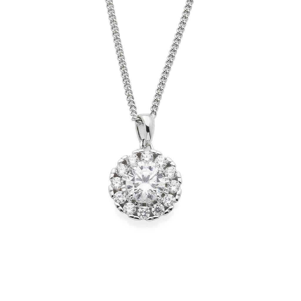 Sterling Silver Cubic Zirconia Round Halo Pendant