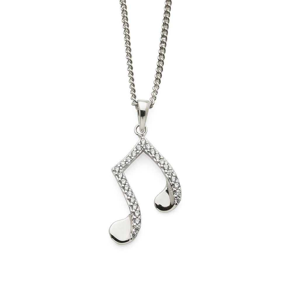 Sterling Silver Cubic Zirconia Quaver Music Note Pendant