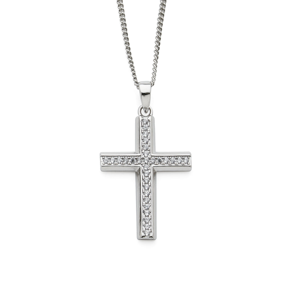 Sterling Silver Cubic Zirconia 23x17mm Cross Pendant