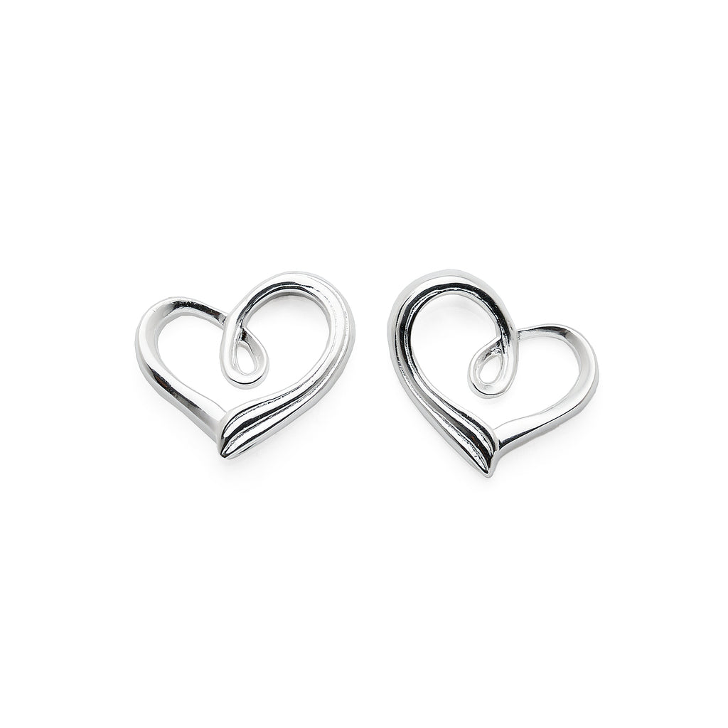 Sterling Silver Open Heart Loop Stud Earrings