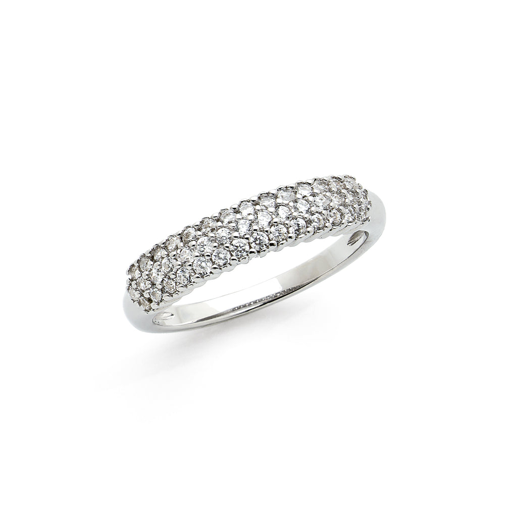 Sterling Silver Cubic Zirconia Triple Row Domed Ring