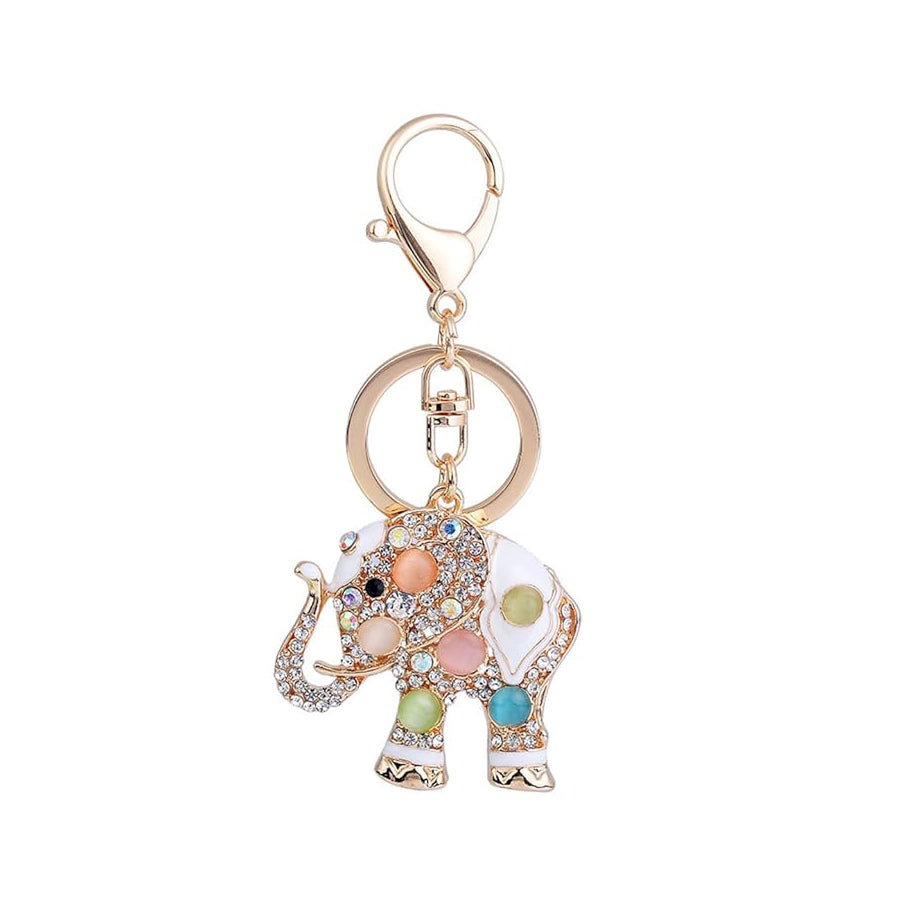 Gold Tone Multi-Coloured Crystal Elephant Keyring