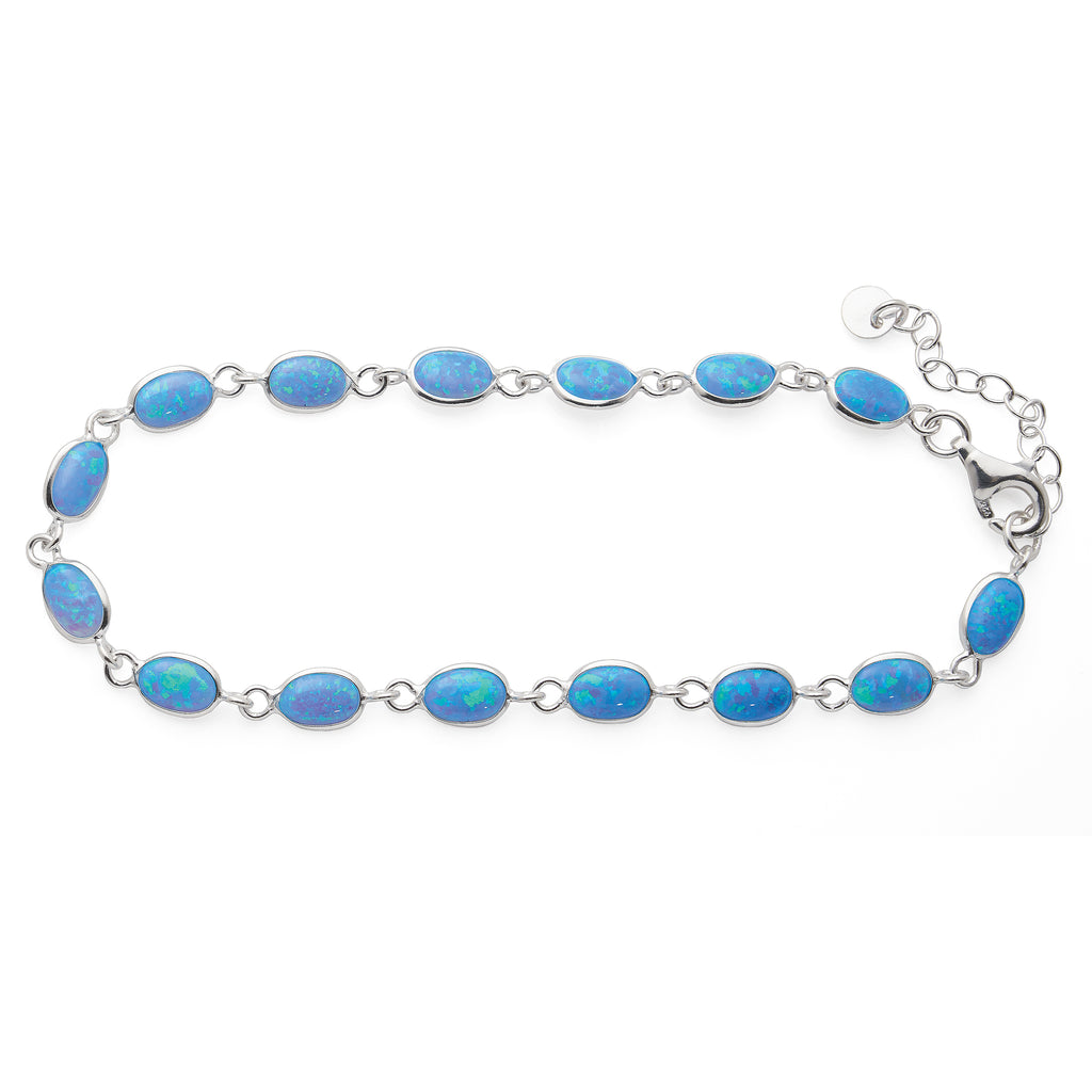 Sterling Silver Opal Look Oval Link Bracelet