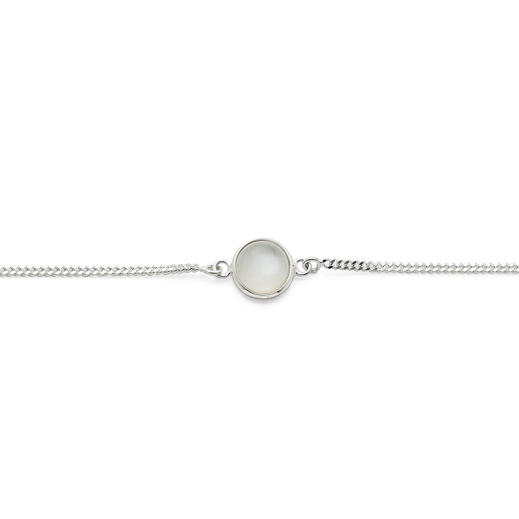 Sterling Silver Round Moonstone Curb Link Bracelet