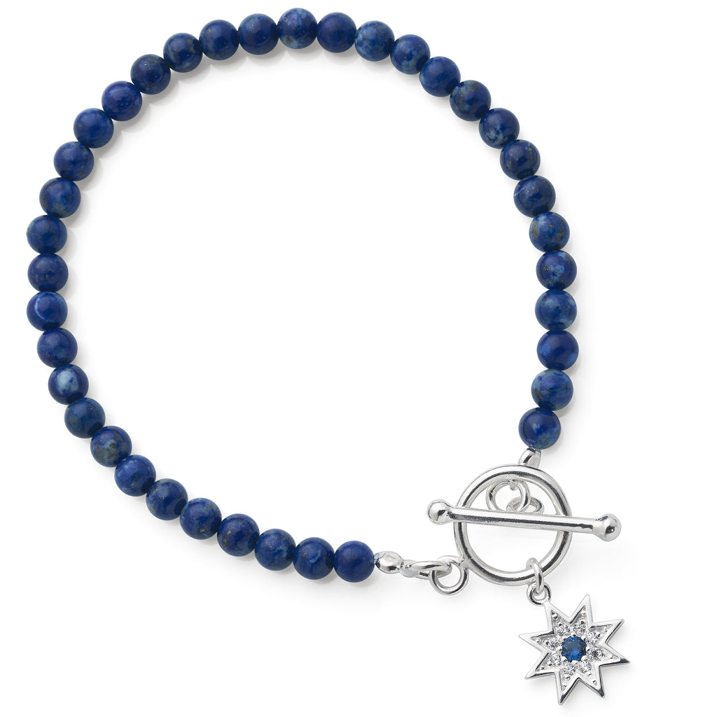 Sterling Silver Blue Cubic Zirconia Star Charm Lapis Bead Br