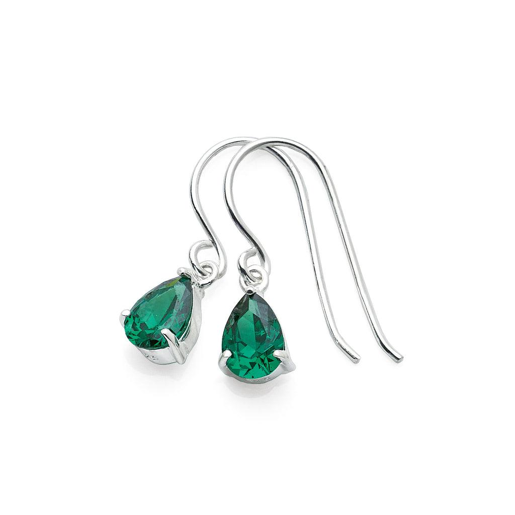 Sterling Silver Pear Shaped Green Cubic Zirconia Hook Earrin