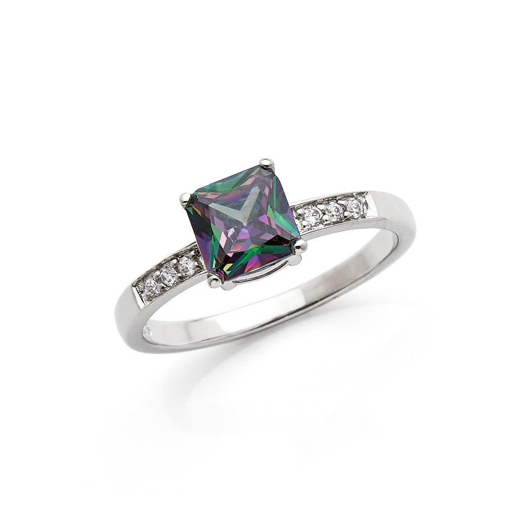 Sterling Silver Mystic Cubic Zirconia Square Ring