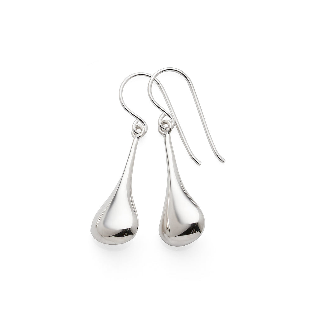 Sterling Silver Elongated Teardrop Hook Earrings 22mm