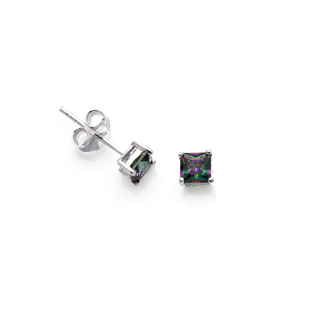 Sterling Silver Mystic Cubic Zirconia 4mm Square Stud Earrin