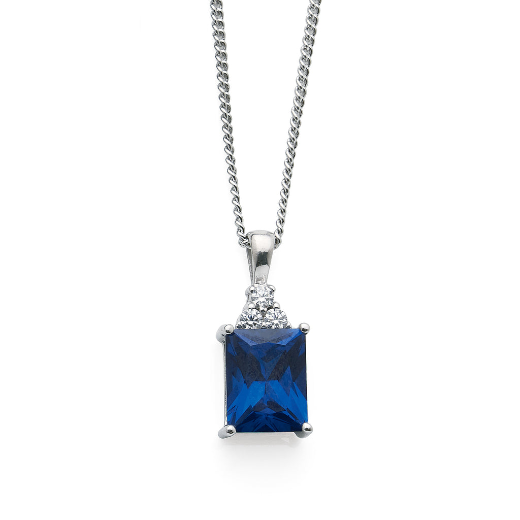 Sterling Silver 9x7mm Rectangular Blue Cubic Zirconia Pendan