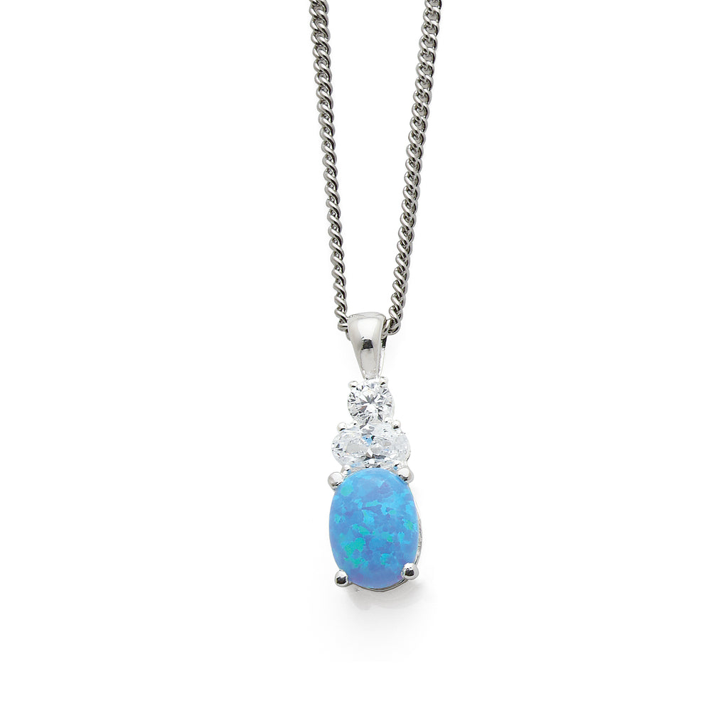 Sterling Silver Cubic Zirconia & Oval Opal Look Pendant