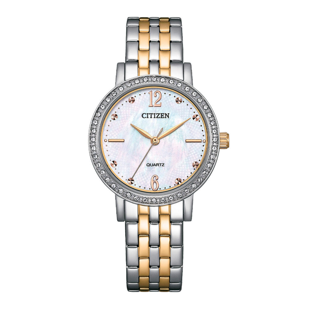 Citizen 2-Tone Mother Of Pearl Crystal Dress Watch EL3106-59