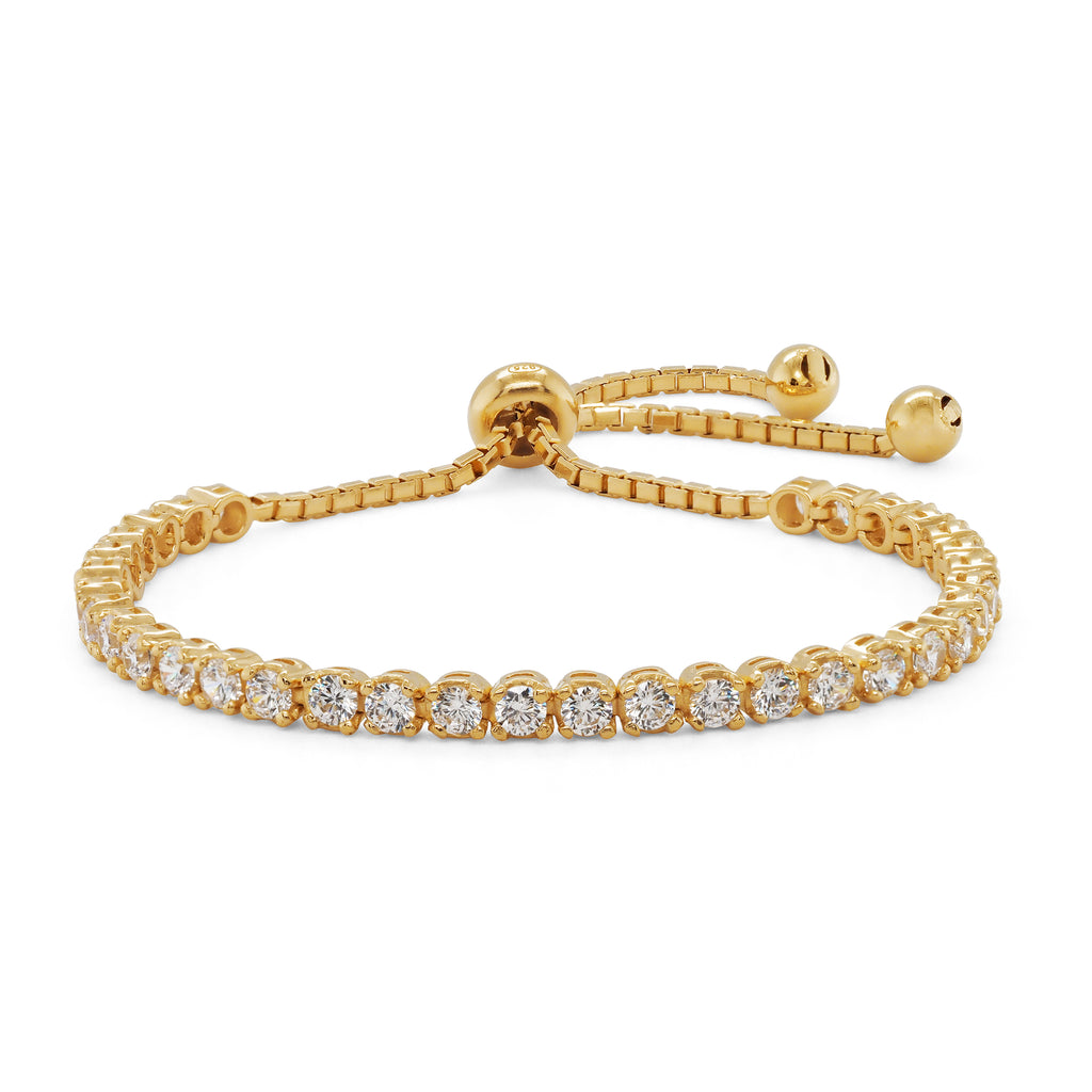 Gold Plated Round Claw Set Cubic Zirconia Adjustable Tennis