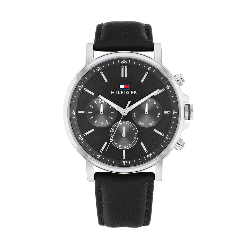 Tommy Hilfiger 'Tyson' Multi-Function Black Leather Watch 17