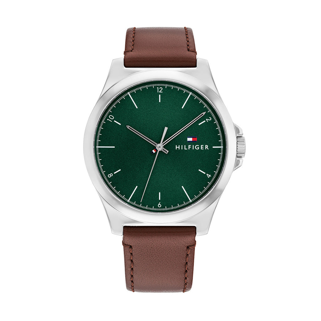 Tommy Hilfiger Norris Brown Leather Green Dial Watch 1710602