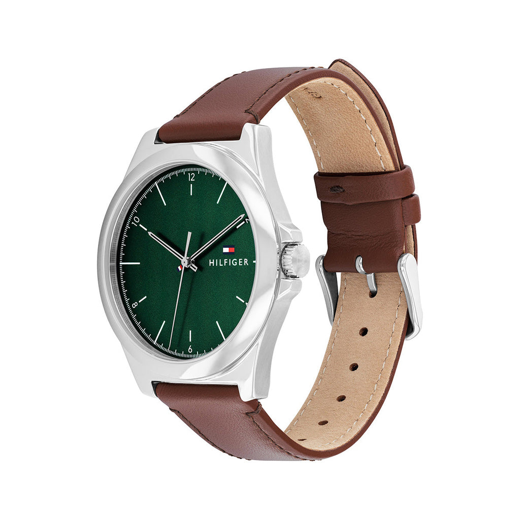 Tommy Hilfiger Norris Brown Leather Green Dial Watch 1710602