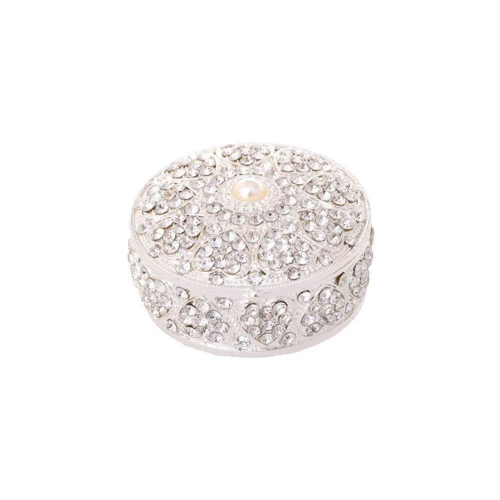 Heart Shaped Pattern Crystal Round Trinket Box