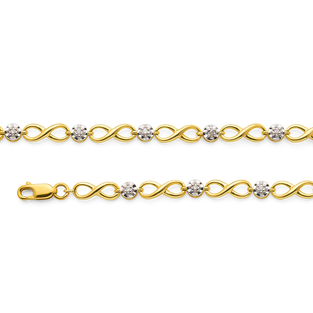 9ct Yellow Gold Diamond Infinity Bracelet TDW 0.10CT