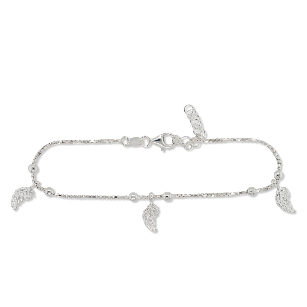 Sterling Silver Hanging Feather Box Link Bracelet