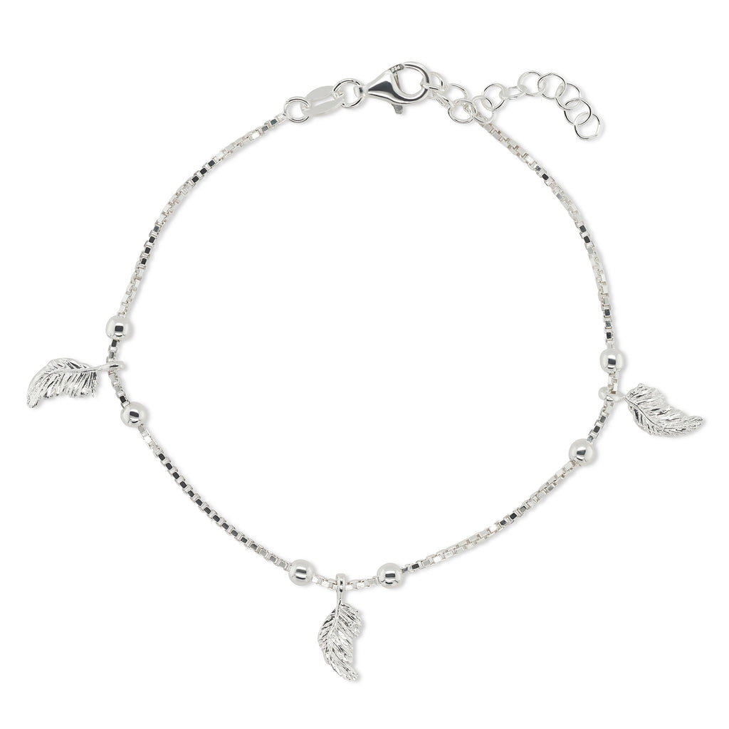 Sterling Silver Hanging Feather Box Link Bracelet