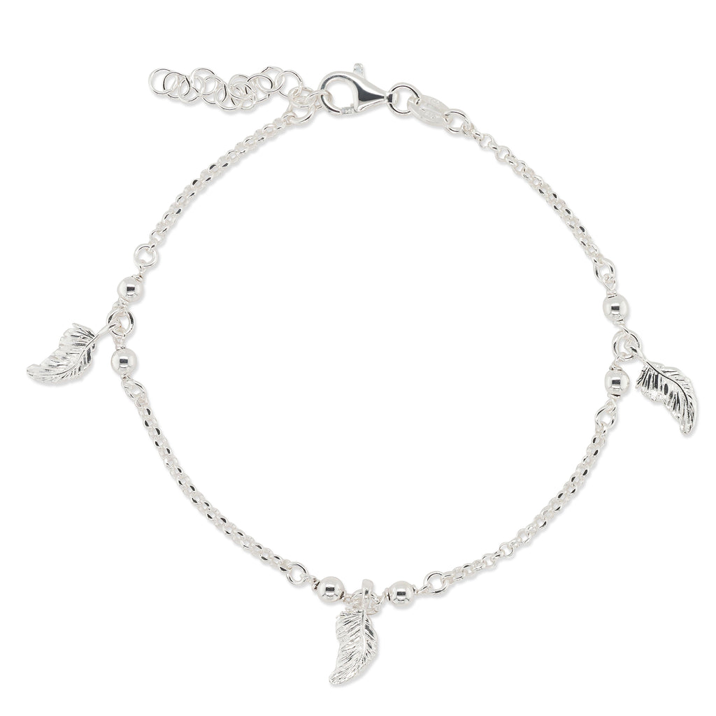 Sterling Silver Hanging Feather Belcher Bracelet