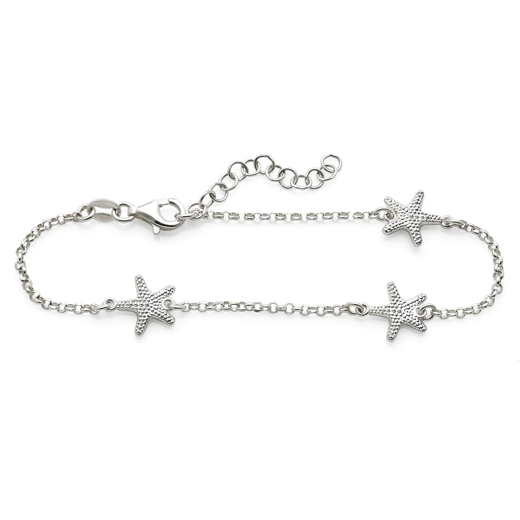 Sterling Silver Beaded Starfish Round Belcher Bracelet